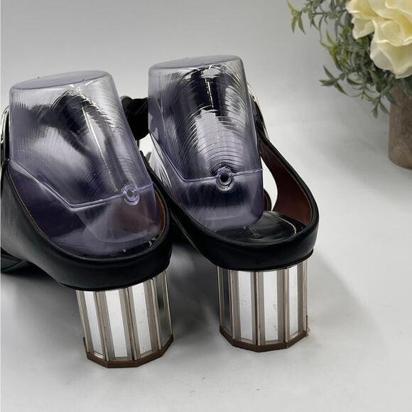 Proenza Schouler Black Leather Grommet Tie Block Mirrored Mules Heel Sz 41/10 - Picture 3 of 12